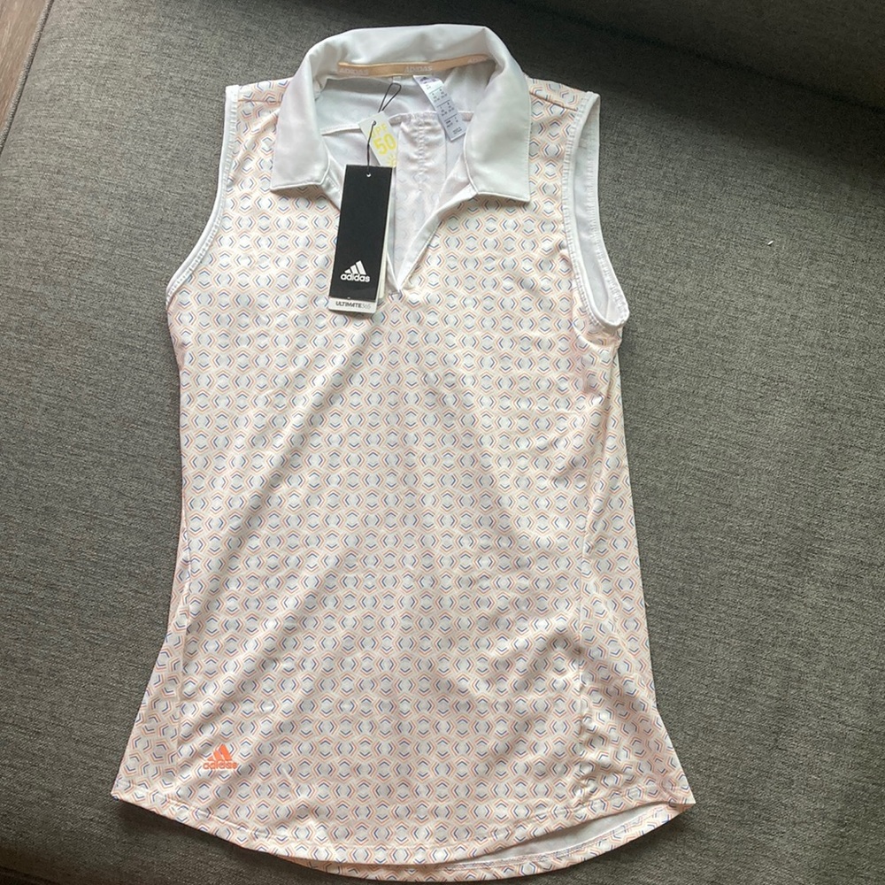NWT Women’ adidas Ultimate365 printed sleeveless golf polo